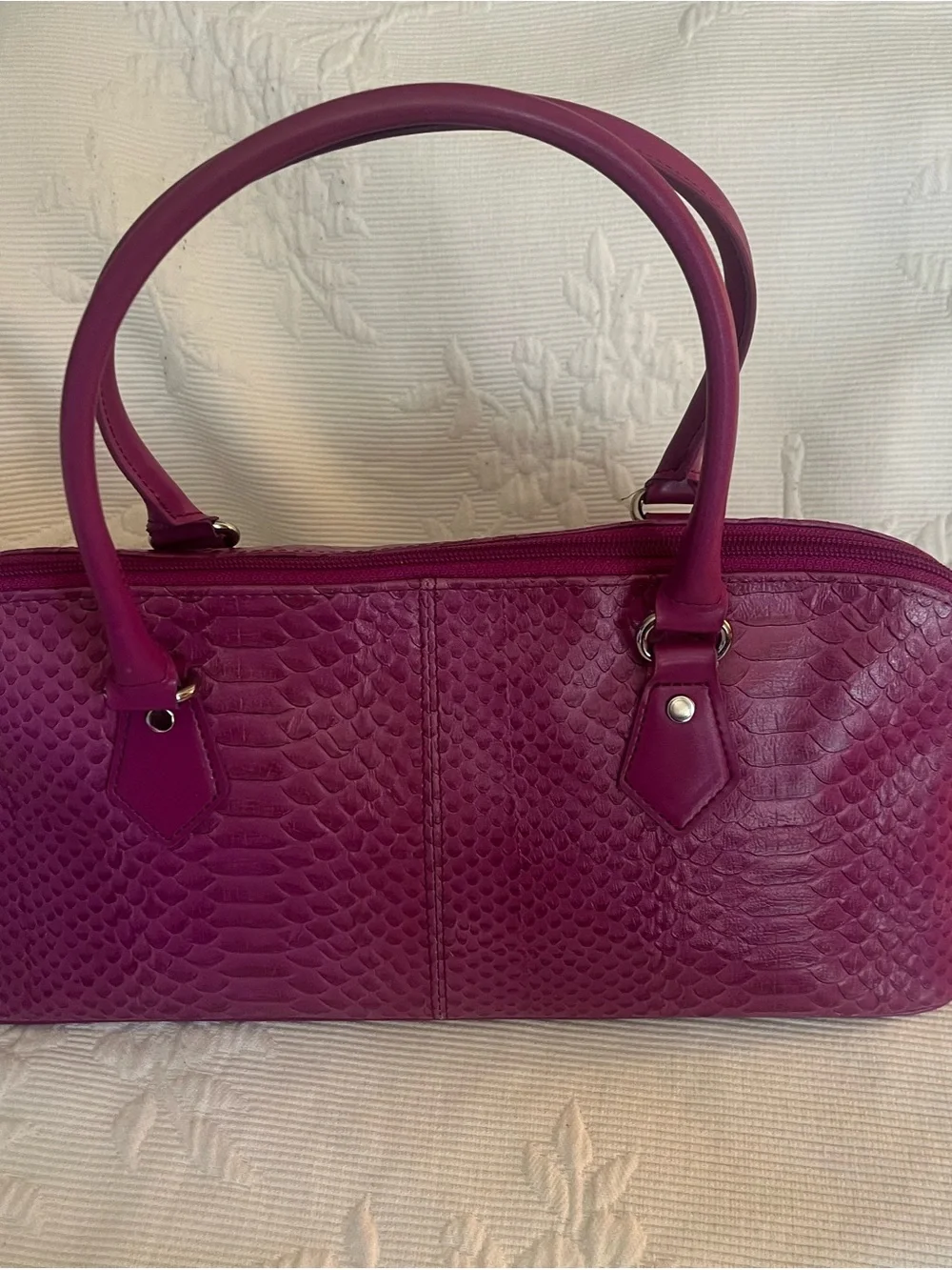 Valerie Stevens Magenta Textured Shoulder Bag with Top Handles